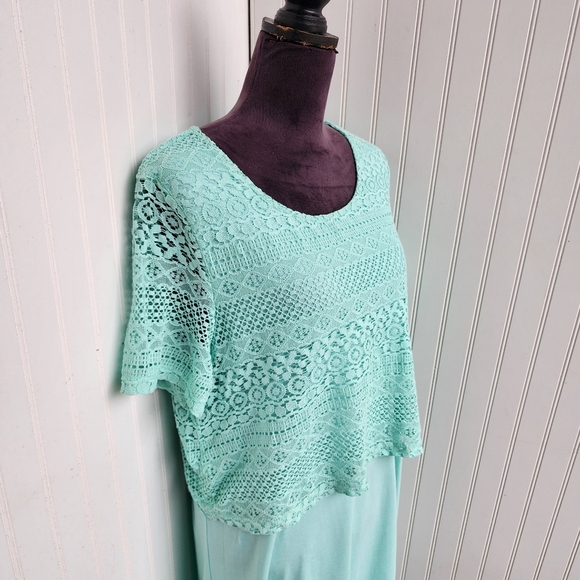 Elegant Mint Crochet Overlay Dress - Picture 5 of 14